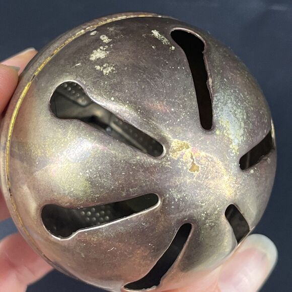 Vintage Sleigh Bell 2-1/2" Ornate Pattern Engraved Star Jingle Tarnished Silver - Picture 8 of 12